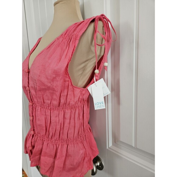 Cynthia Rowley 100% Linen Passionfruit Tank Top Button Up Smocking Sz M - Picture 4 of 10